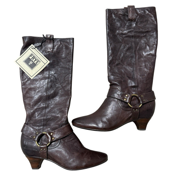 Frye Womens 8.5M Steffi Harness Brown Knee High Leather Pull On Riding Boots New - Picture 1 of 13